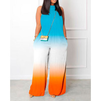 Ombre Print Sleeveless Wide Leg Jumpsuit - Multicolor