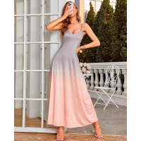 Ombre Print V-Neck Spaghetti Strap Maxi Dress - pink