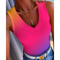 Ombre Ribbed Casual Tank Top - Multicolor