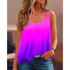 Ombre Round Neck Cutout Tank Top - purple