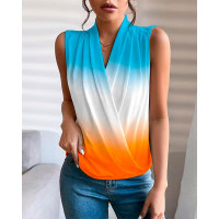 Ombre Ruched V-Neck Sleeveless Wrap Top - Multicolor