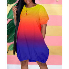 Ombre Short Sleeve Casual Dress - style1