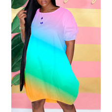 Ombre Short Sleeve Casual Dress - style2