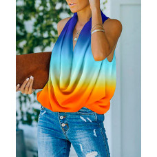 Ombre Sleeveless Cowl Neck Chiffon Top - Multicolor