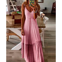 Ombre Spaghetti Strap Fill Hem Maxi Dress - pink