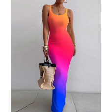 Ombre U-Neck Sleeveless Maxi Skims Dress - Multicolor