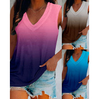 Ombre V-Neck Casual Tank Top - purple