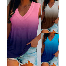 Ombre V-Neck Casual Tank Top - purple