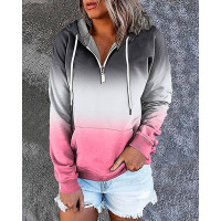 Ombre Zipper Pocket Design Hoodie - pink