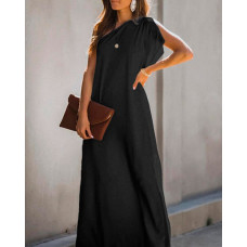 One Shoulder Slit MaxiDress - black