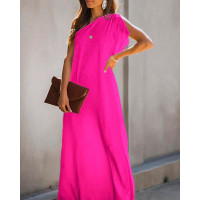 One Shoulder Slit MaxiDress - hot pink