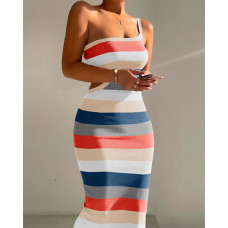 One Shoulder Striped Print Skims Dress - Multicolor