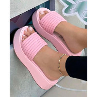 One Strap Platform Muffin Comfort Slippers - pink