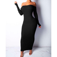 Open Back Off Shoulder Party Dress - black