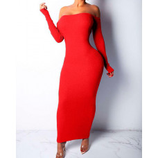 Open Back Off Shoulder Party Dress - red