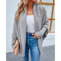 Open Front Batwing Sleeve Casual Cardigan - gray