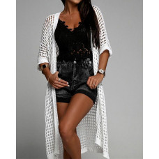 Open Front Hollow Out Crochet Cover Up Top - white