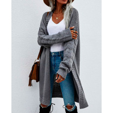 Open Front Hollow Out Knit Cardigan - gray