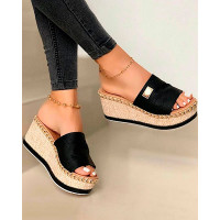 Open Toe Casual Wedge Sandals - black