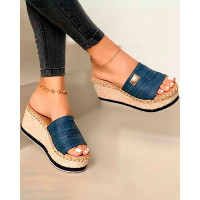 Open Toe Casual Wedge Sandals - blue