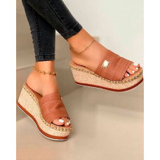 Open Toe Casual Wedge Sandals - brown