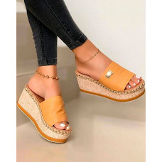 Open Toe Casual Wedge Sandals - yellow