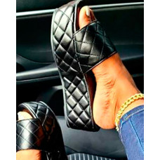 Open Toe Quilted Muffin Slippers - black