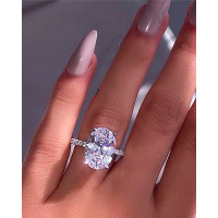 Oval Shaped Rhinestone Decor Ring - silver