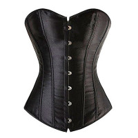 Overbust Boned Bustier Corset Tummy Control Push Up Wedding Party Shapewear Top - black