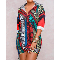 Oversize Digital Print Casual Shirt Dress - Multicolor