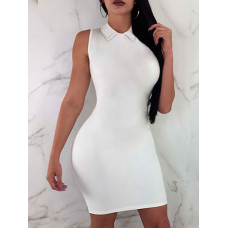 Oversize Solid Lapel Bodycon Dress - white