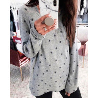 Oversized Long Sleeve Star Pattern Top - gray