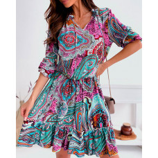 Paisley Print Ruffle Hem Frill Hem Dress - Multicolor