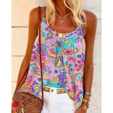 Paisley Print Scoop Neck Flowy Cami Top - Multicolor