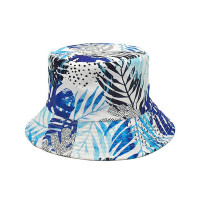 Palm Leaf Print Reversible Bucket Hat - blue