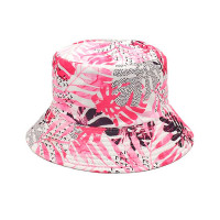 Palm Leaf Print Reversible Bucket Hat - pink