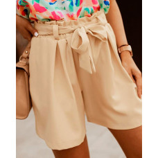 Paper Bag Waist Belted Shorts - Apricot