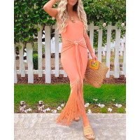 Pastel Knotted Tassel Decor Maxi Dress - pink