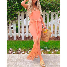 Pastel Knotted Tassel Decor Maxi Dress - pink