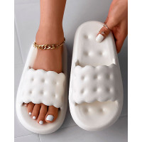 Pastel Wide Strap Soft Slippers - beige