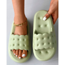 Pastel Wide Strap Soft Slippers - green