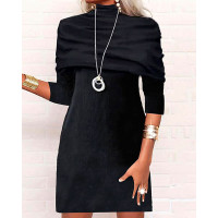 Patchwork Long Sleeve Casual Dress - black