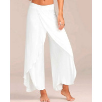 Patchwork Split Wide Leg Yoga Pants - white