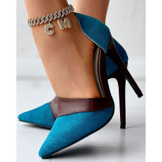 Patchwork Stiletto Heel Pumps - blue