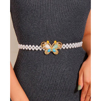 Pearls Butterfly Pattern Waist Chain Belt - white