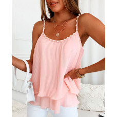 Pearls Decor Layered Cami Top - pink