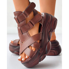 Peep Toe Buckled Platform Sandals - brown