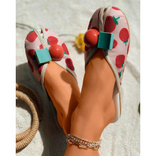 Peep Toe Fruit Print Slippers - red