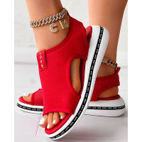 Peep Toe Platform Casual Hollow Out Sandals - red