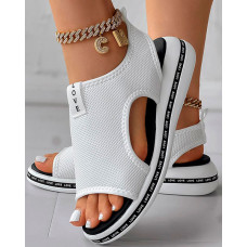 Peep Toe Platform Casual Hollow Out Sandals - white